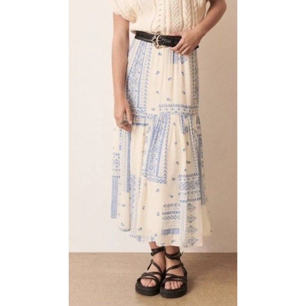 Blue and White Patterned Maxi Skirt